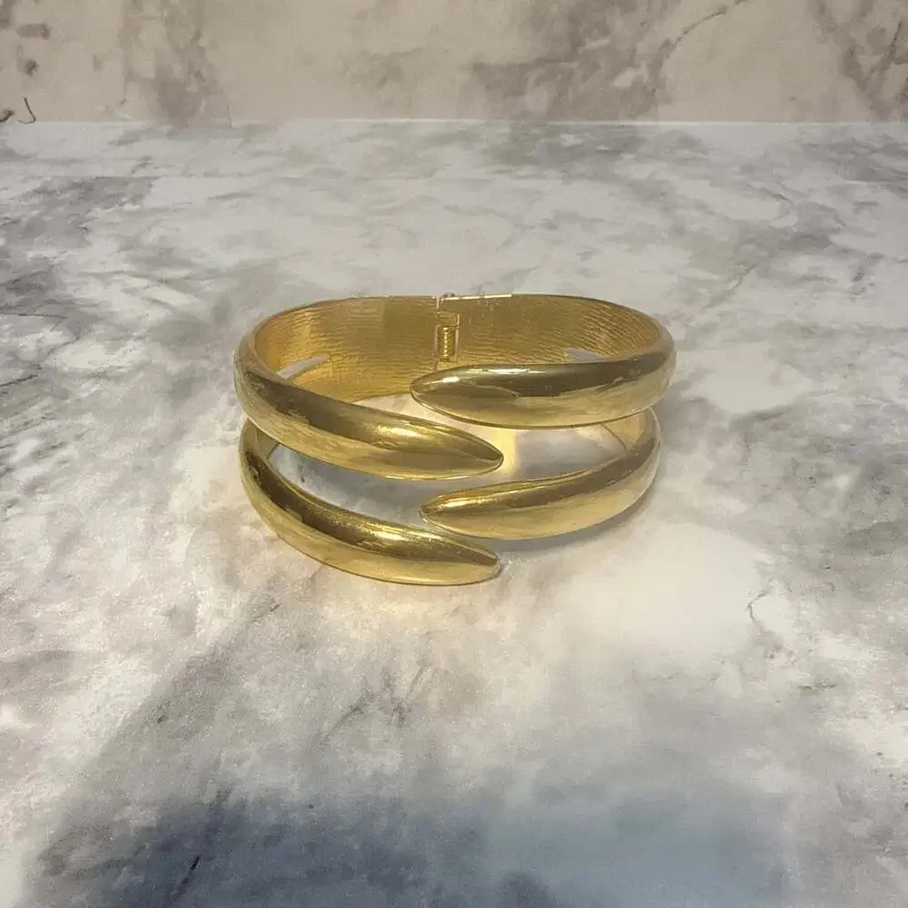 Vintage Gold Tone Double Layer Claw Hinged Clamper Bracelet